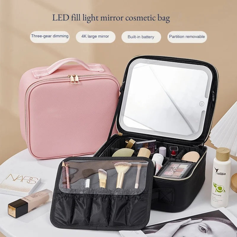 LED Cosmetic Case with Mirror - Large Capacity Luxury Makeup Bag