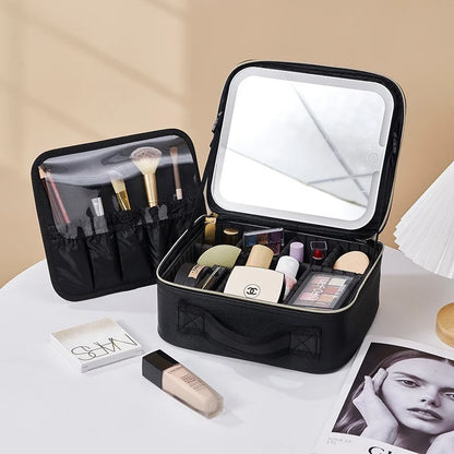 LED Cosmetic Case with Mirror - Large Capacity Luxury Makeup Bag