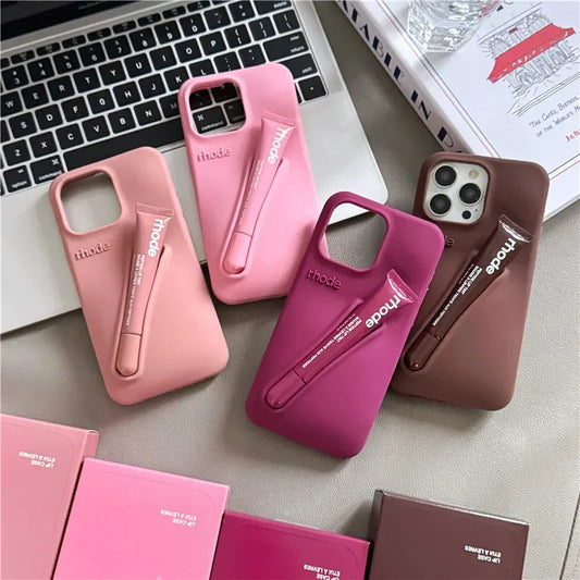 With Box Rhode Soft Silicone Phone Case for iPhone 16 15 14 13 12 Pro Max Plus Lipstick Portable Lip Gloss Holder Cover Funda